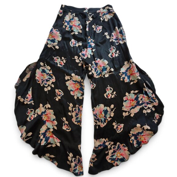 Anthropologie Elevenses Tansy Ruffle Leg Pants Black Floral US Size 6 - Picture 4 of 15